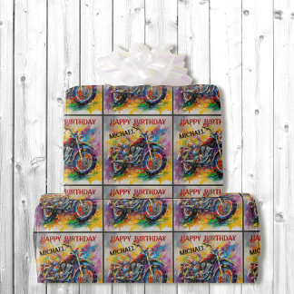 Papier Cadeau Motorcycle Peinture Joyeux Anniversaire Ajouter un