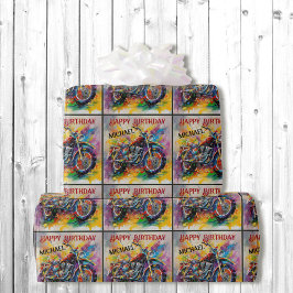 Papier Cadeau Motorcycle Peinture Joyeux Anniversaire Ajouter un