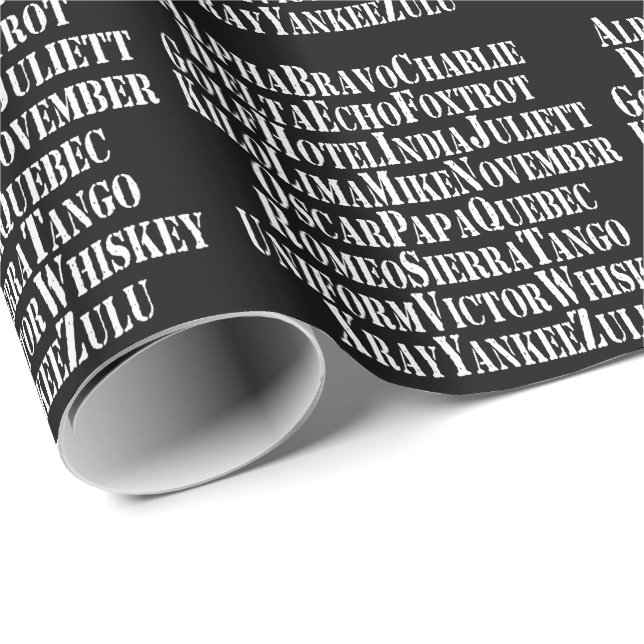 PAPIER CADEAU MOTS ALPHABET PHONÉTIQUE / CODE (Coin rond)