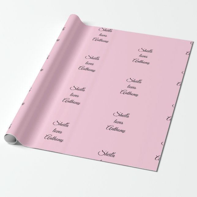 Papier Cadeau Mots noirs d'amour sur rose (Déroulé)
