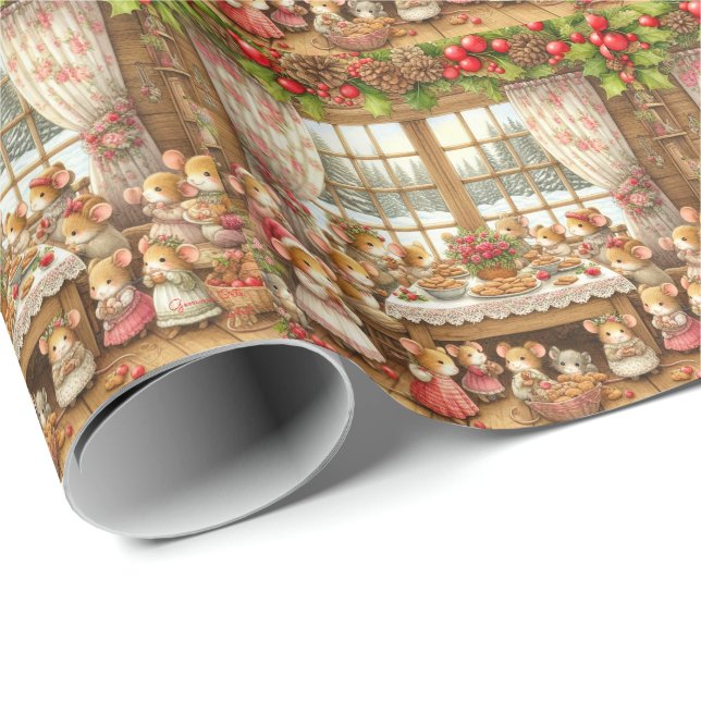 Papier Cadeau Mouches familiales à Noël (Coin rond)