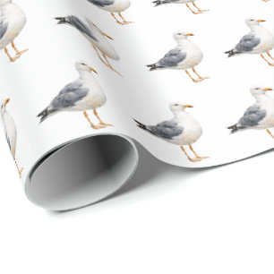 Papier Cadeau Mouette oiseau plage océan côte aquarelle