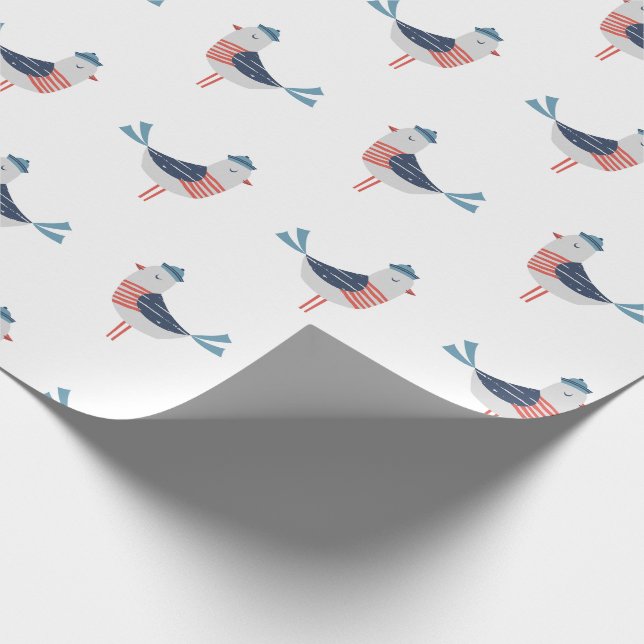 Papier Cadeau Mouettes de mer mignonnes sur blanc (Coin)