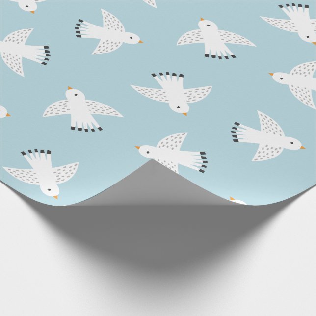Papier Cadeau Mouettes mignonnes sur bleu clair (Coin)