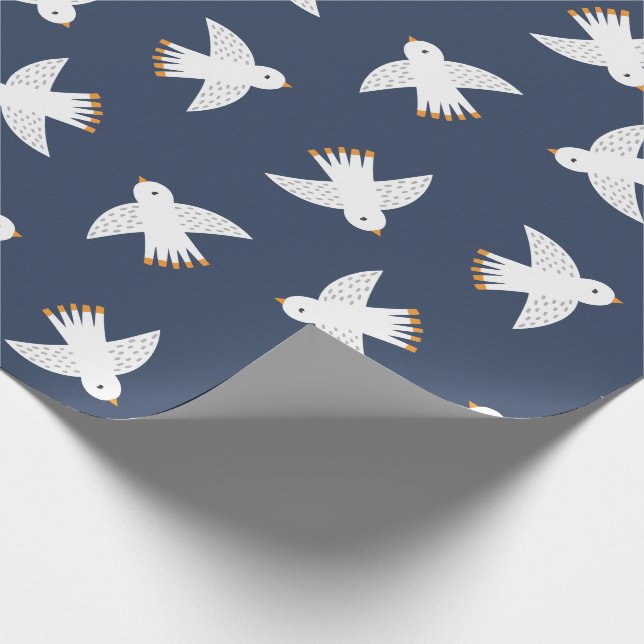 Papier Cadeau Mouettes mignonnes sur bleu foncé (Coin)