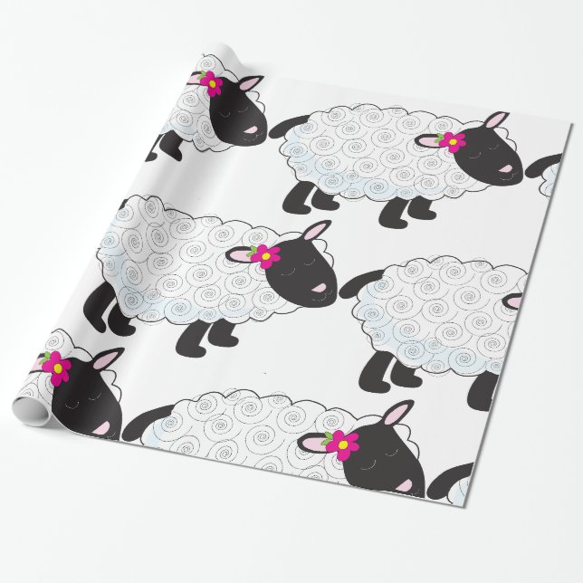Papier Cadeau Mouton Noir Avec Laine Blanche (Déroulé)