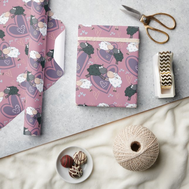 Papier Cadeau Mouton noir Mouton blanc Amour (Artisanat)