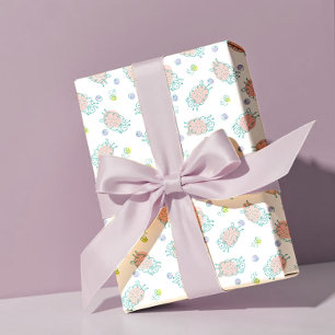 Papier Cadeau Mouton Rose avec Fleurs & Baies - Motif Mignon