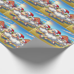 Papier Cadeau Moutons Avec Chapeaux De Père Noël Courir Par La G