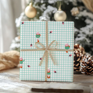 Papier Cadeau Moutons d'hiver mignons & glands sur grille de men