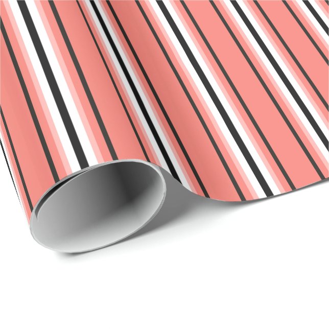 Papier Cadeau Moyenne Siècle Moderne, Corail, Noir & Blanc (Coin rond)
