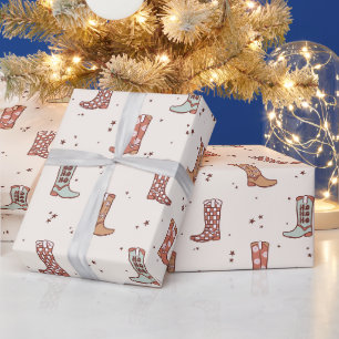 Papier Cadeau Muet Pastels Noël Vacances Bottes Occidentales mig