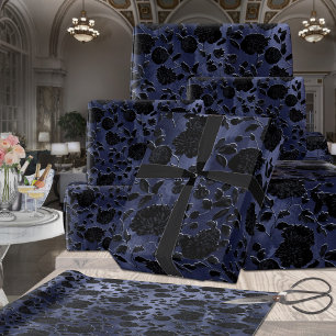 Papier Cadeau Mulberry Blue Purple Ombre Black Floral Vine