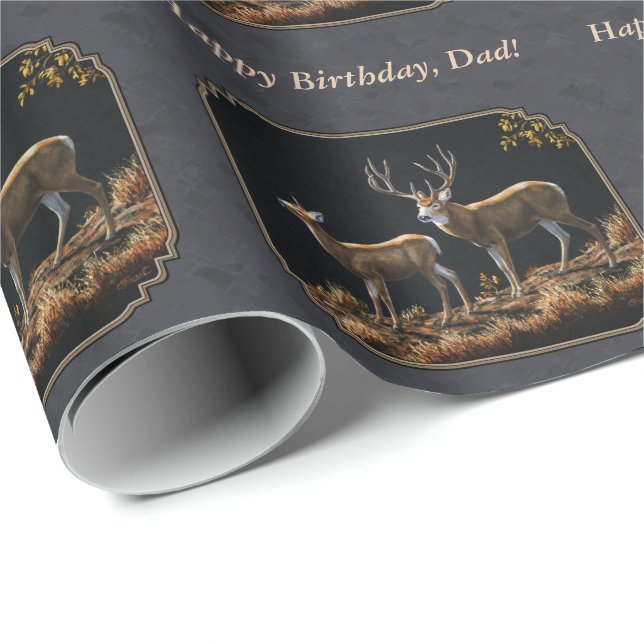 Papier Cadeau Mule Deer Buck et Doe Grey Custom (Coin rond)