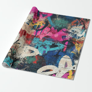 Papier Cadeau Mur graffiti de ville rude rose bleu noir