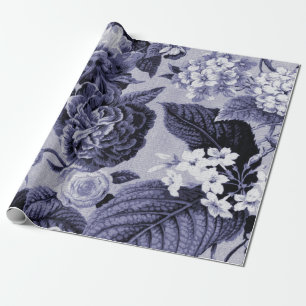 Papier Cadeau Mûre Toile floral botanique vintage pourpre bleu