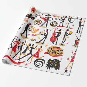Papier Cadeau musiciens de jazz - jeu d'icônes. Isolé sur fond b
