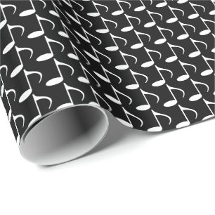 Papier Cadeau Musique Blanches Croches sur Fond Noir