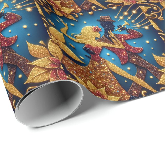 Papier Cadeau Musique et danse Gold Christmas (Coin rond)