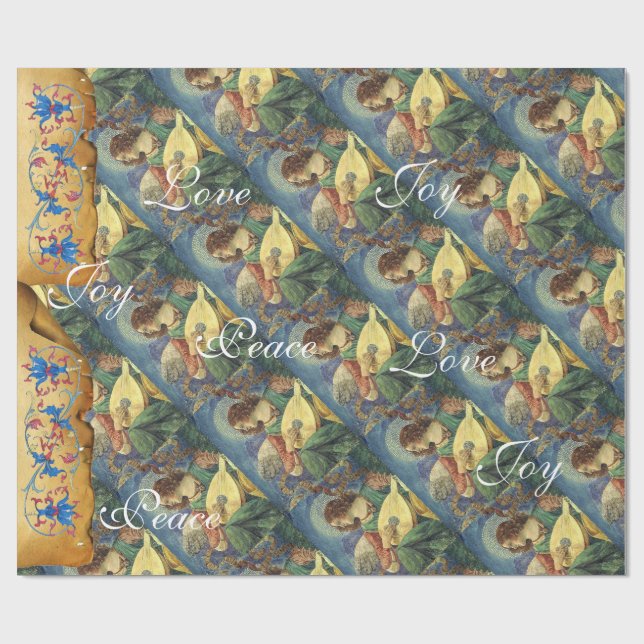 PAPIER CADEAU MUSIQUE FABRIQUANT DES ANGELS NOËL, JOYER L'AMOUR  (Plat)