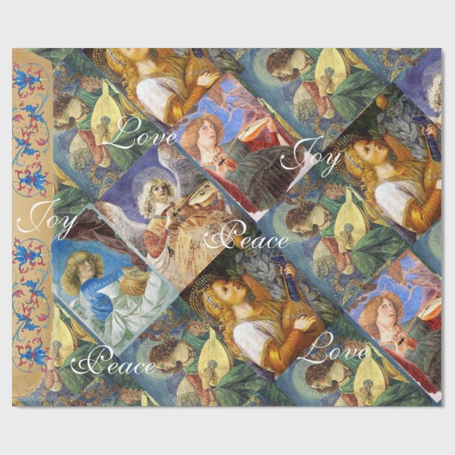 PAPIER CADEAU MUSIQUE FABRIQUANT DES ANGELS NOËL, JOYER L'AMOUR  (Plat)