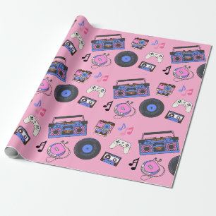 Papier Cadeau Musique Rétro des Années 80 pour Anniversaire