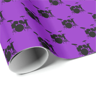 Papier Cadeau Musique Tambour noir Set sur violet