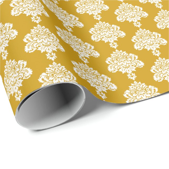 Papier Cadeau Mustard Yellow| Papier blanc à enveloppement de Da (Coin rond)