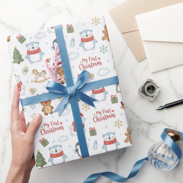 Papier Cadeau My First Christmas Baby Animals Wrapping Paper (Cadeaux)