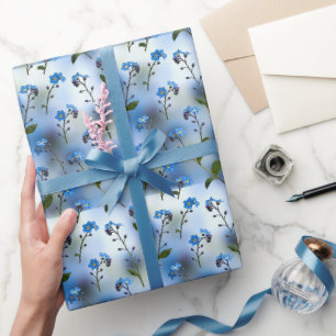 Papier Cadeau Myosotis délicats dans un bleu aéré