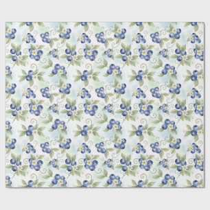 Papier Cadeau Myrtilles, feuilles, fleurs de myrtille à l'aquare