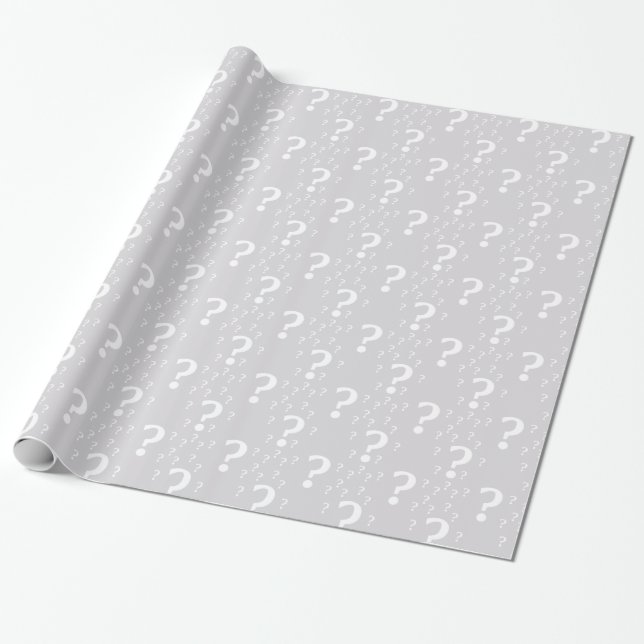 Papier Cadeau Mystère point de question énigme puzzle gris clair (Déroulé)
