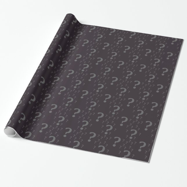 Papier Cadeau Mystère question marque énigme puzzle gris (Déroulé)
