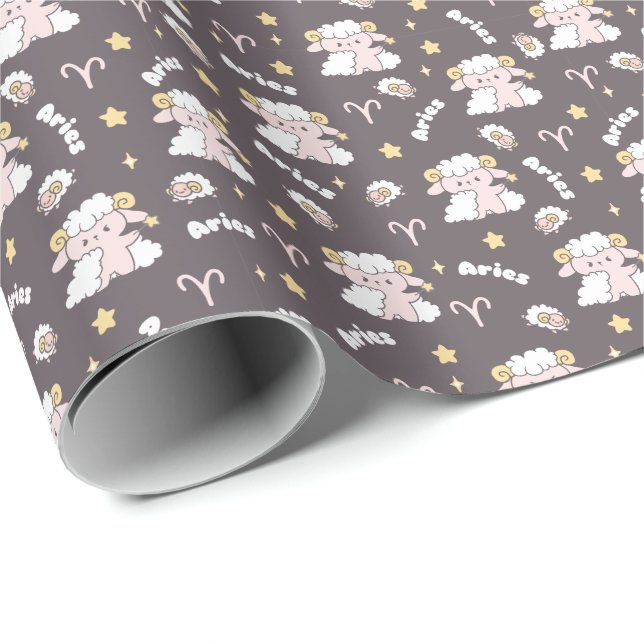Papier Cadeau Mystic Aries Zodiac Night Bunny et Ram (Coin rond)