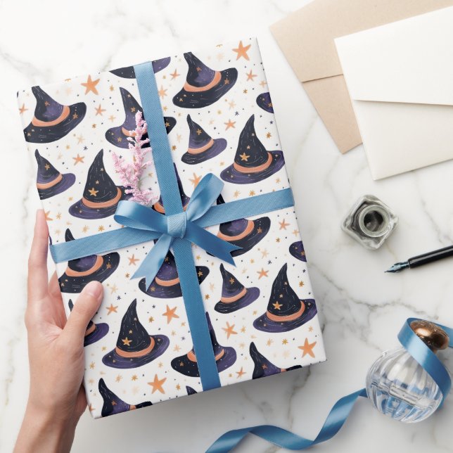 Papier Cadeau Mystical Witch Hat & Stars Halloween  (Cadeaux)