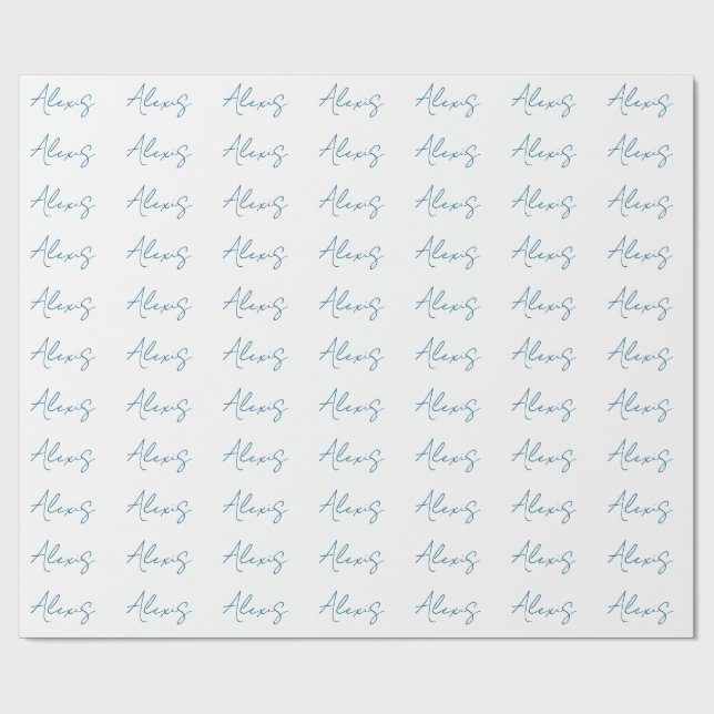 Papier Cadeau Name Calligraphy Script Plain Simple White Blue (Plat)