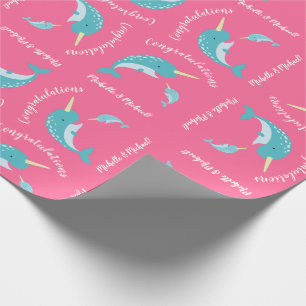 Papier Cadeau Narwhal Baby shower rose fille baleine