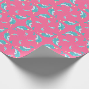 Papier Cadeau Narwhal Baby shower rose fille baleine