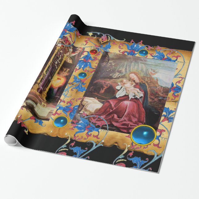 PAPIER CADEAU NATIVITÉ AVEC ANGELS, PARCHEMENT FLORAL DE NOËL (Déroulé)