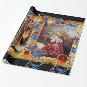 PAPIER CADEAU NATIVITÉ AVEC DES ANGES, PARCHEMIN FLORAL DE NOËL