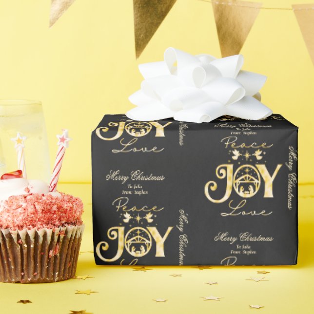 Papier Cadeau Nativité Christian Noël Or Paix Joie Amour (Fête d'anniversaire)