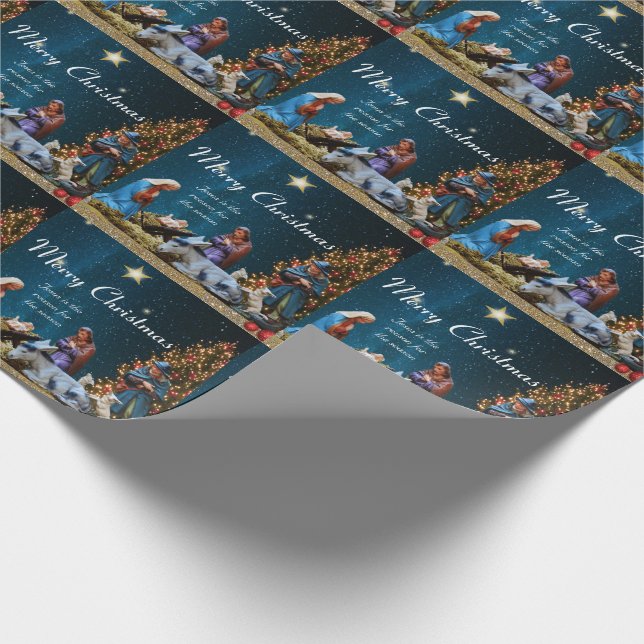 Papier Cadeau Nativité de Noël avec citation (Coin)