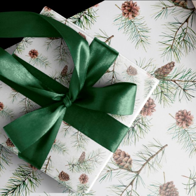 Papier Cadeau Nature Pins thématiques cônes et branches Noël (Créateur téléchargé)