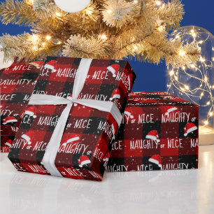 Papier Cadeau NAUGHTof NICE Text avec chapeaux de Père Noël