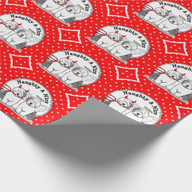 Papier Cadeau Naughty & Nice Old English Sheepdogs (Grey 1) (Coin)