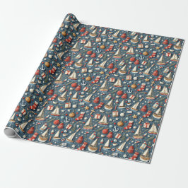 Papier Cadeau Nautical Christmas Gift Wrapping Paper 