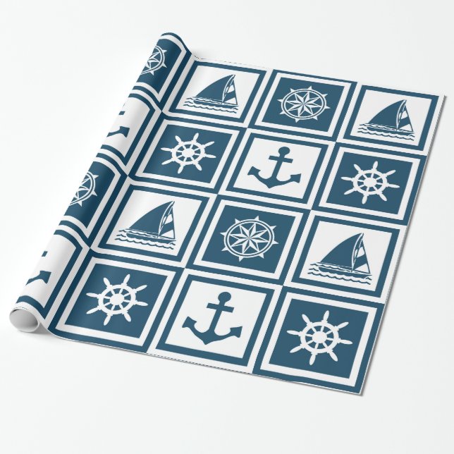 Papier Cadeau Nautical themed design (Déroulé)