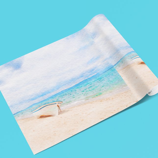 Papier Cadeau Nautique Aquarelle bateau de pêche (Créateur téléchargé)