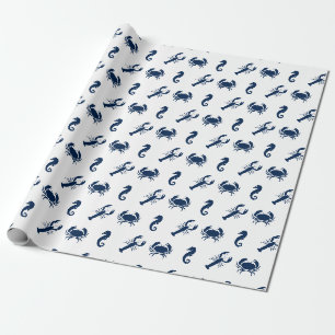 Papier Cadeau Nautique Sea Animaux motifs homard crabe hippocamp
