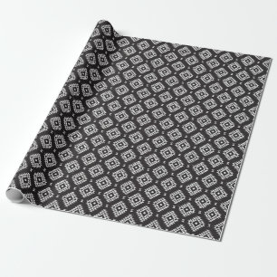 Papier Cadeau Navajo Géométrique : Tribal Blanc Noir.